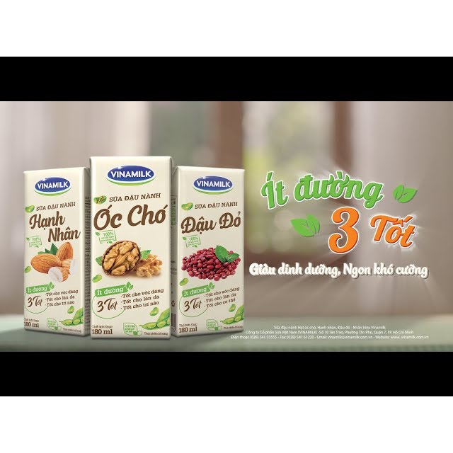 Sữa Hạt Đậu Nành Vinamilk Hạt Óc Chó, Hạnh Nhân, Đậu Đỏ - Lốc 4 hộp x 180ml
