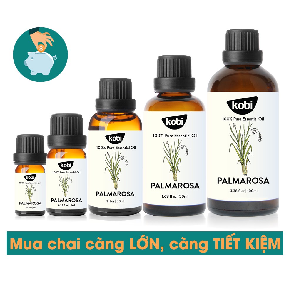 Tinh dầu Sả hoa hồng Kobi Palmarosa essential oil giúp đuổi muỗi, khử mùi, làm thơm phòng - 100ml