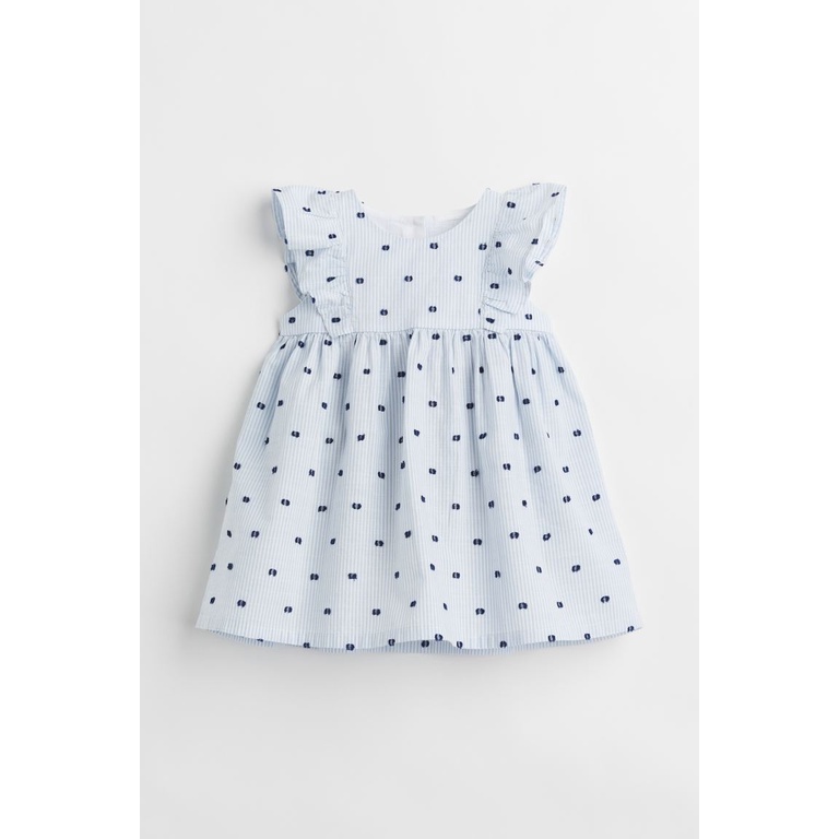 Váy xanh biển vải cotton sọc chấm bi bé gái, Hờ mờ US săn SALE