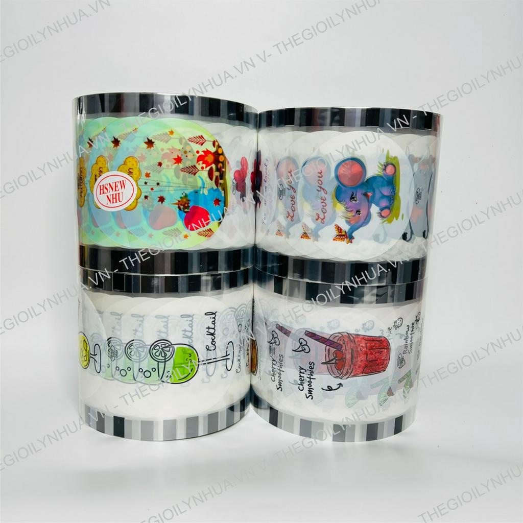 Màng dập cốc nhựa, màng ép ly nhựa, cuộn màng ép ly, màng ép ly trà sữa, cuộn màng dập cốc mẫu 689