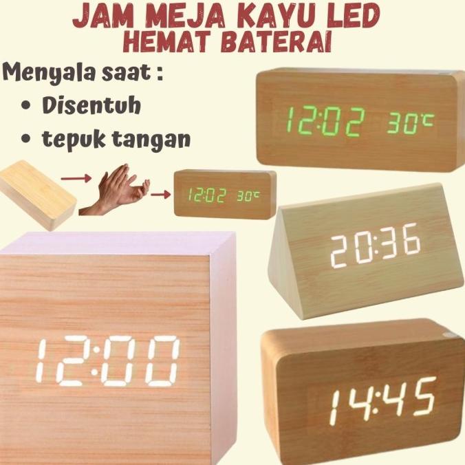 Đồng Hồ Gỗ Để Bàn Tích Hợp Đèn Led Tiện Lợi