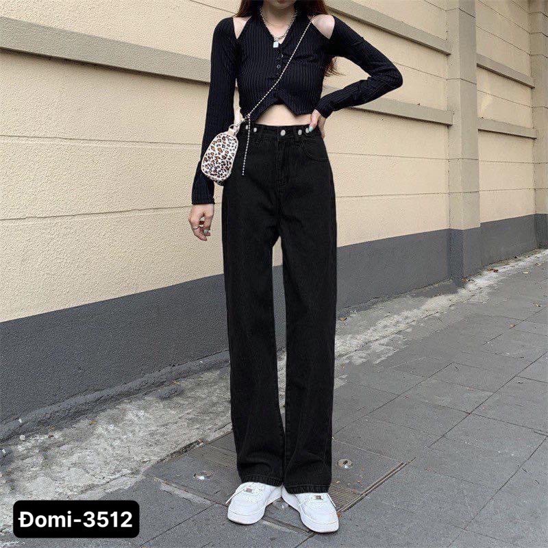 Quần suông ống rộng, quần baggy jean nữ Lê Huy Fashion màu xanh nhạt cạp điều chỉnh nút gài eo Ulzzang MS 3392