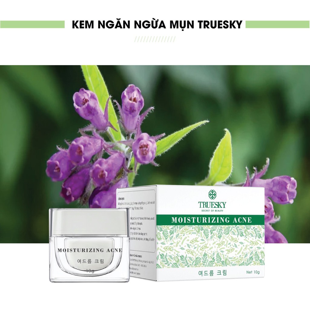 Bộ giảm mụn da mặt Truesky gồm 1 kem ngăn ngừa và giảm mụn 10g + 1 sữa rửa mặt tạo bọt than hoạt tính 60ml