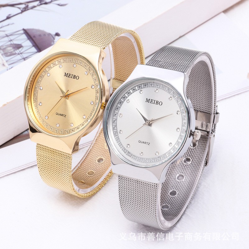 ĐỒNG HỒ NỮ MEIBO DÂY LƯỚI HỢP KIM MB01 MẶT ĐÍNH ĐÁ NHÂN TẠO AH441
