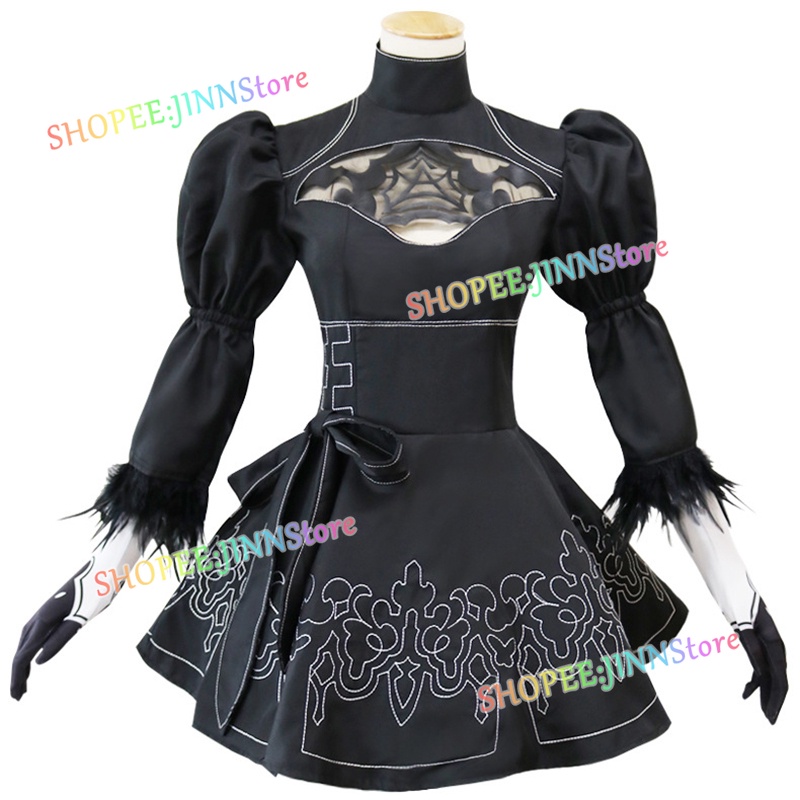 JINN Nier Automata Yorha 2B bộ đồ cosplay Anime Phụ nữ Trang phục Bộ Cô gái Bữa tiệc Váy đen Gothic