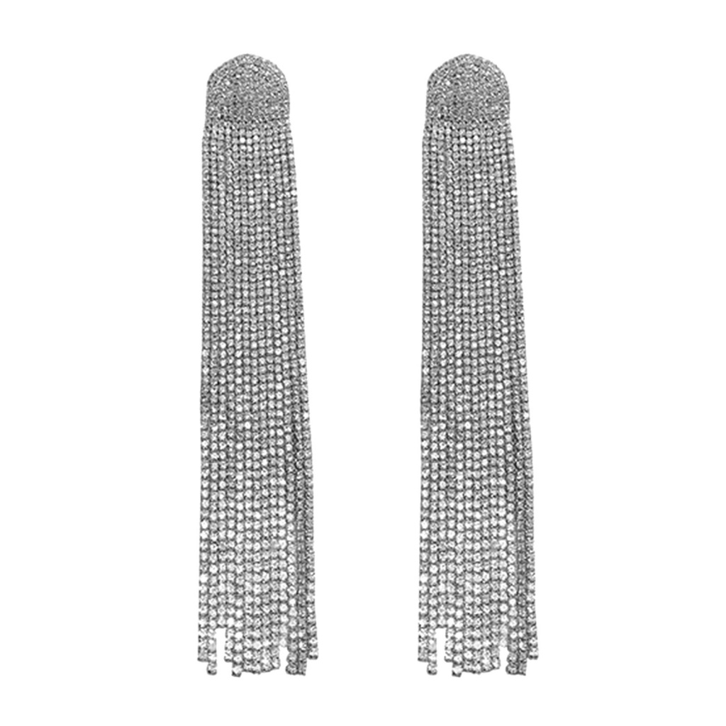 Bông Tai Tua Rua Dáng Dài Bằng Hợp Kim Đính Đá Thời Trang Cho Nữ