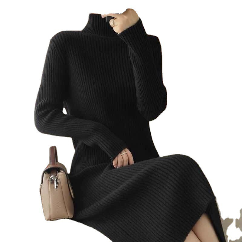 Đầm Len Cổ Lọ Dáng Dài ❤️ Váy len nữ cổ lọ dáng dài ôm kiểu dáng Hàn Quộc màu Đen BASIC SIÊU HOT ❤️ | BigBuy360 - bigbuy360.vn