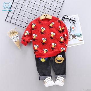 Baby Boys Girls Long Sleeve Cartoon Print Sweatshirt Tops+Pants Trouser Costume Set