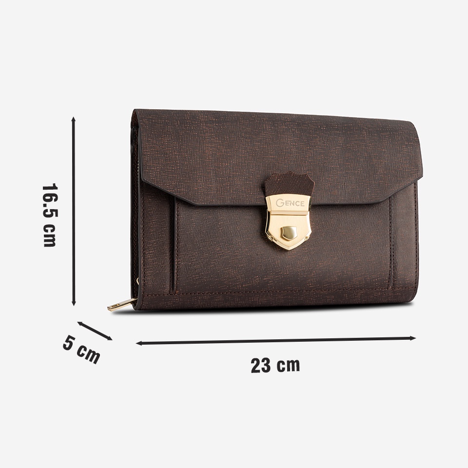 [Mã BMBAU300 giảm 7% tối đa 300K đơn 499K] Túi Clutch nam công sở Gence cầm tay da bò saffiano nâu sang trọng CK09