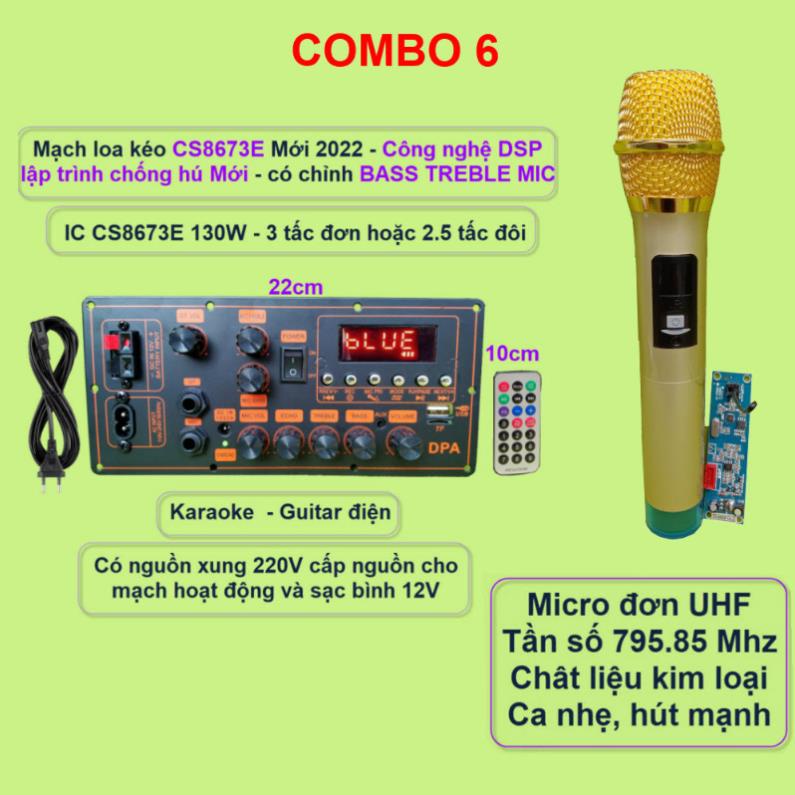 Mạch loa kéo CS8673E 130W DSP lập trình chống hú có chỉnh Bass Treble Micro, nguồn xung 220V Kèm micro