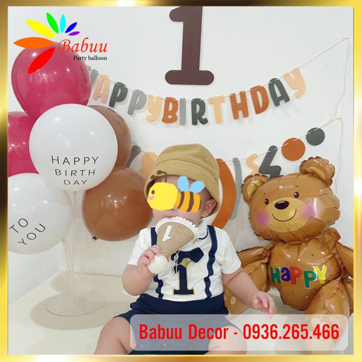Set bóng gấu nâu 3D trang trí sinh nhật, thôi nôi cho bé BabuuDecor