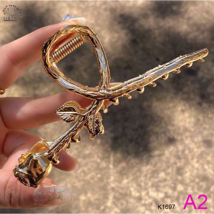 Kẹp tóc càng cua kim loại hoa hồng thời trang Orin K1697