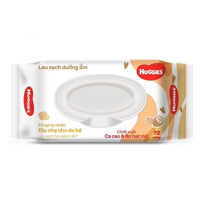 Khăn Ướt Cao Cấp Huggies Chiết Xuất Cacao Và Bơ Hạt Mỡ Gói 72 Miếng