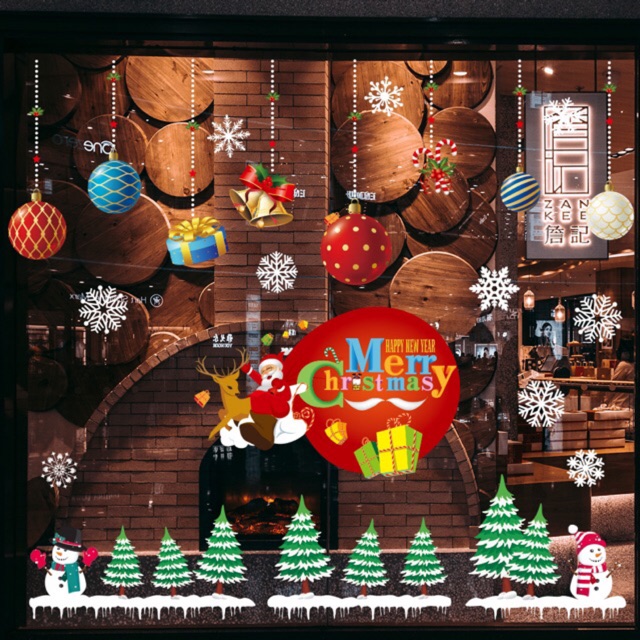 Decal trang trí noel Hít Tĩnh Điện - Redm châu Thông nhí vòng quà đỏ lớn