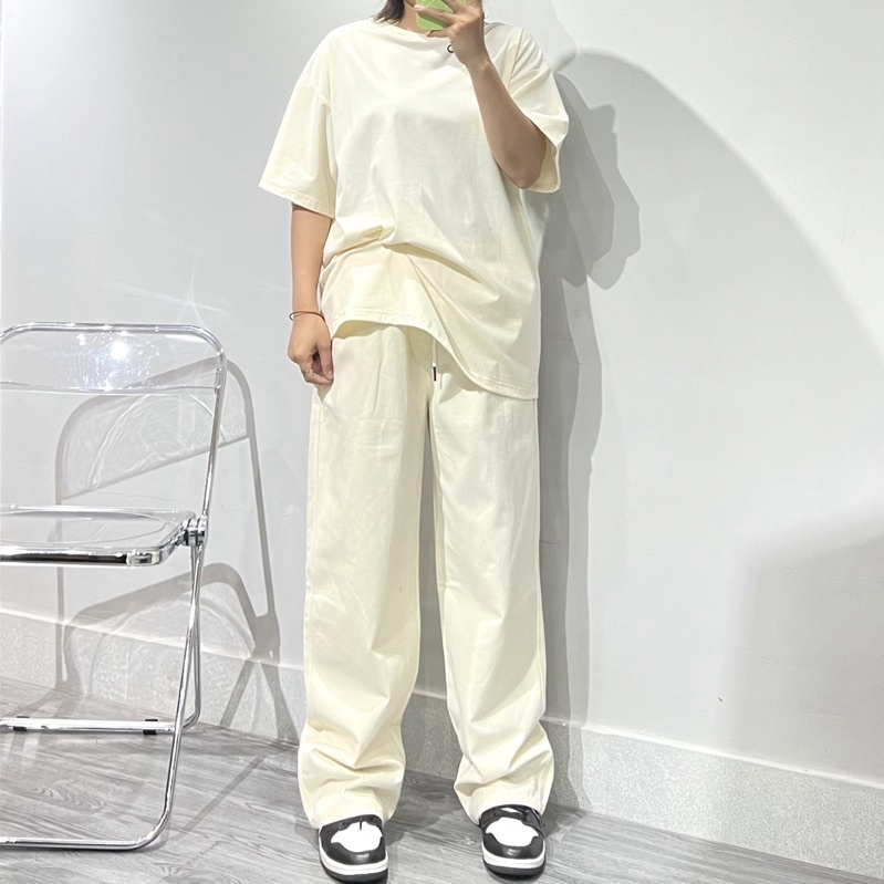 Quần kaki ống rộng dáng suông - kiểu quần trơn kaki basic Ulzzang .