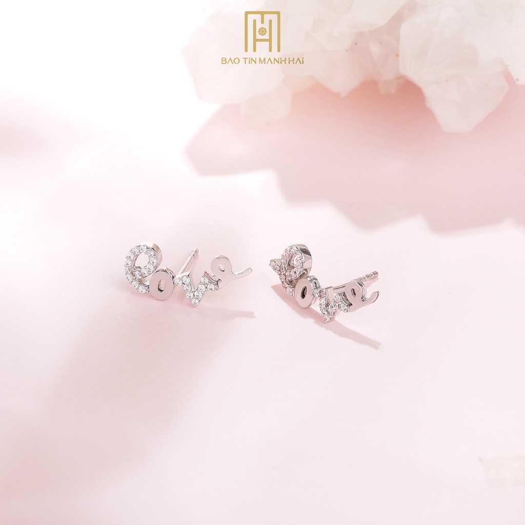 Bông tai Bạc 925 nữ chữ love đính đá cao cấp lấp lánh BTB21 Bảo Tín Mạnh hải
