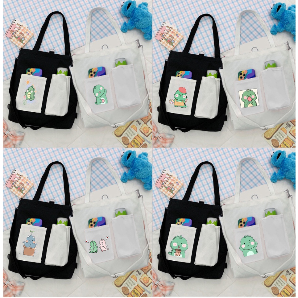 Túi Vải Tote Kiêm Balo ba anh em gấu TBL3 molang pusheen gấu brown tonton bé đào khủng long hoàng đế mèo capoo