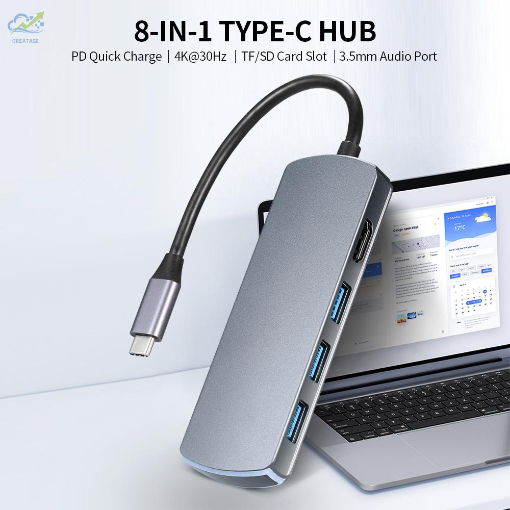 Bộ Chuyển Đổi Type-C 8 Trong 1 Sang Hd 4k Ast 30hz / Usb3.0 / 87w Pd