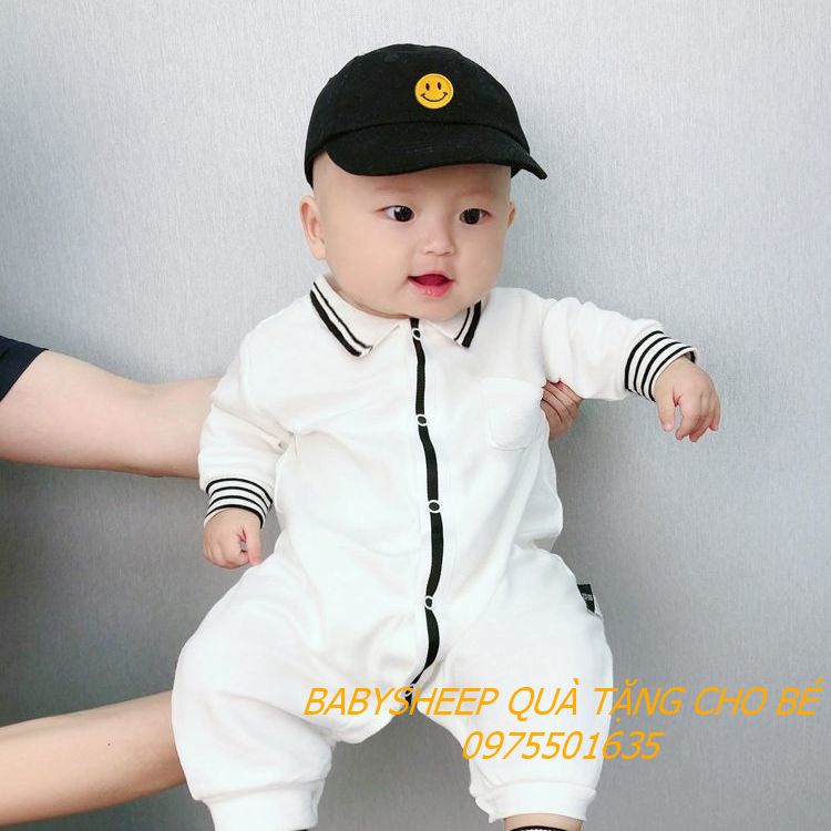 Body Polo công tử dài tay Liền thân màu trắng cho bé trai hàng cao cấp
