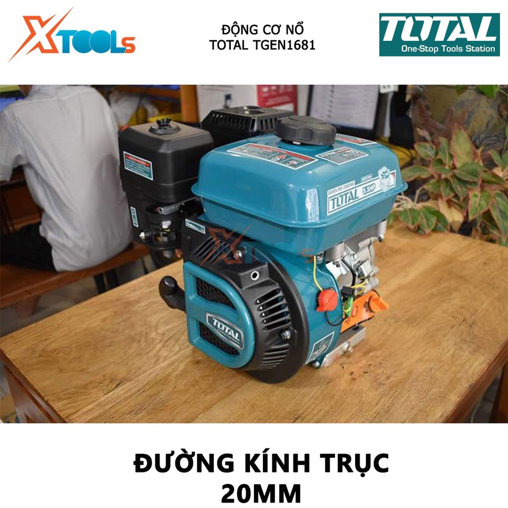 Động cơ nổ TOTAL TGEN1681 đầu nổ dùng xăng Loại động cơ 4 thì, OHV, Đầu ra tối đa 5.5HP, Đường kính trục 20mm, Dung tích