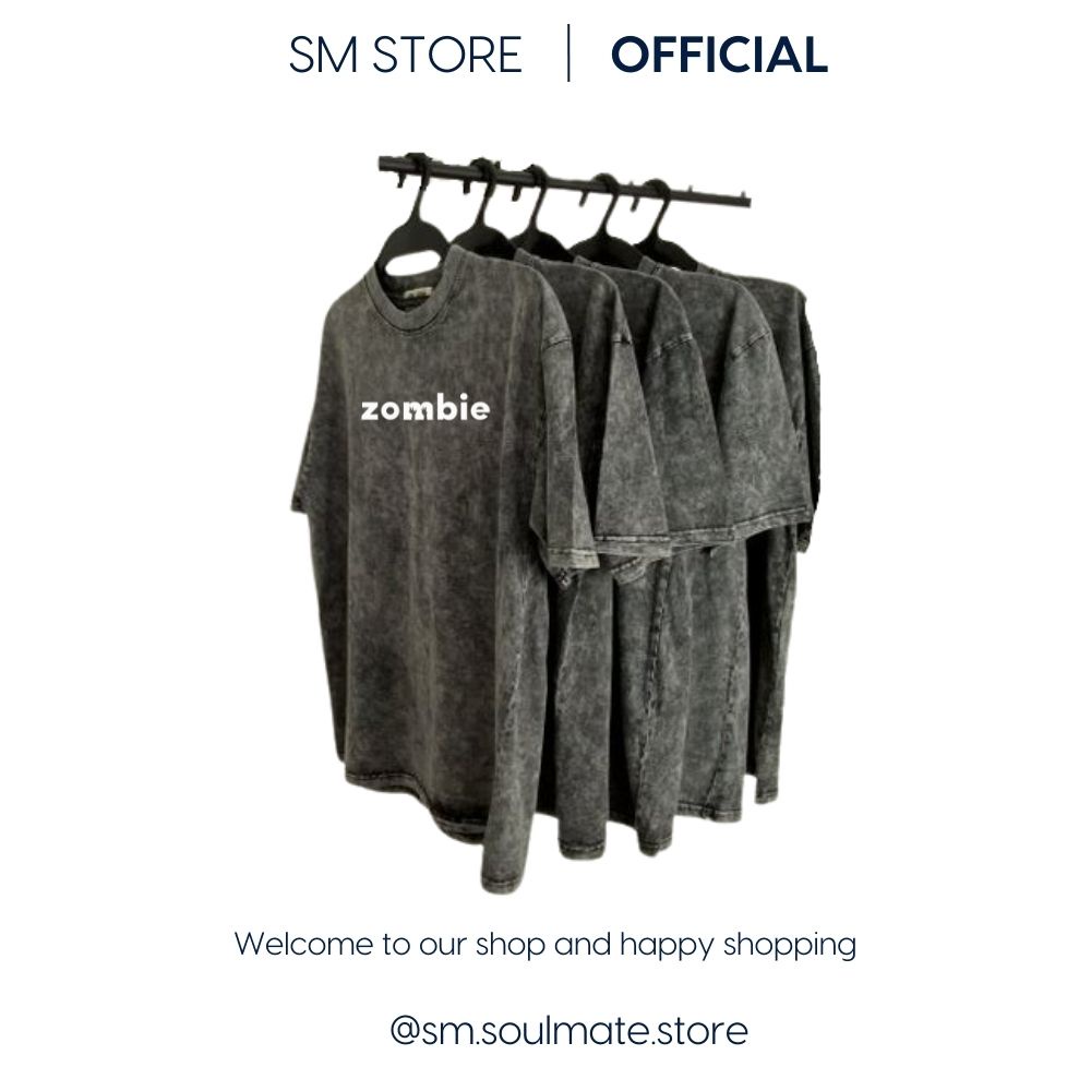 Áo thun in chữ Zombie cổ tròn unisex nam nữ form oversize chất liệu cotton Soulmate Store – SMAT.03.4