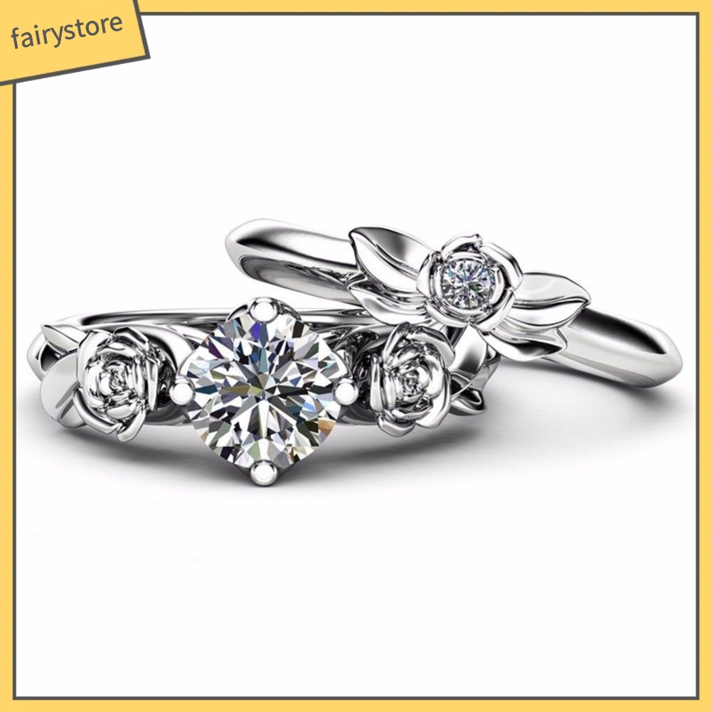 Bộ 2 nhẫn hình hoa hồng đính đá sang trọng cho nữ