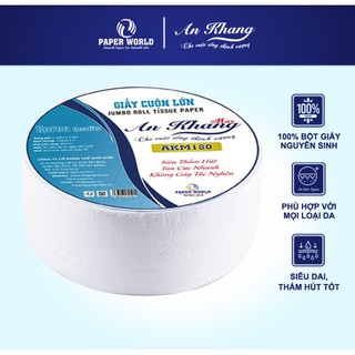 GIấy vệ sinh cuộn lớn AN KHANG AKM180, 100% bột giấy nguyên sinh, dùng trong nhà vệ sinh, hai lớp 500gr - 10 cuộn