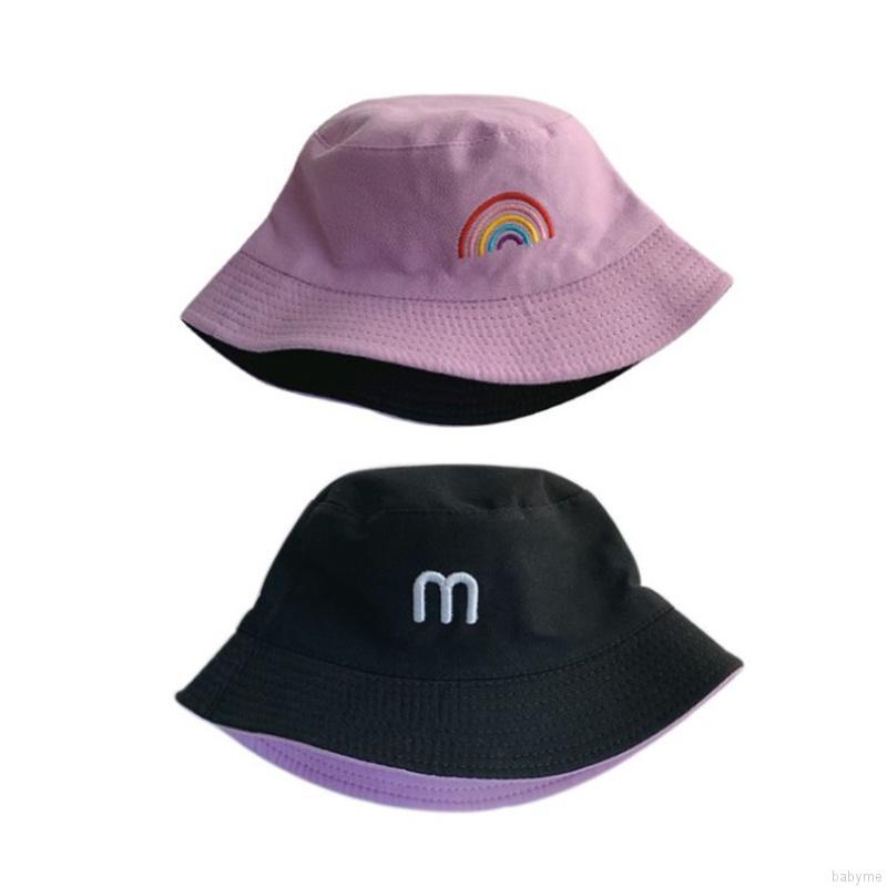 Mũ tròn vành 2 mặt chống nắng họa tiết cầu vồng cho bé