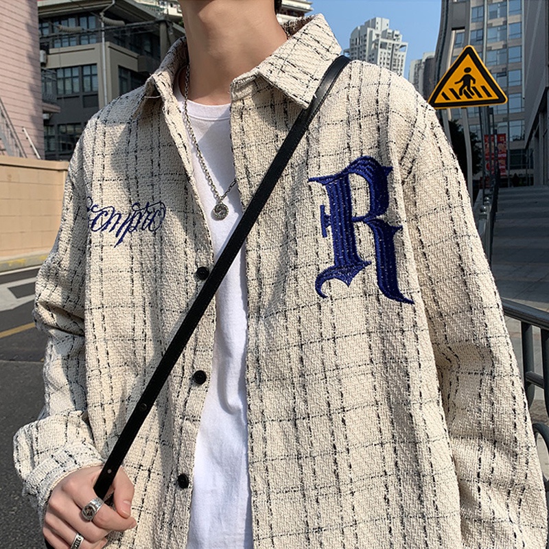 Áo Khoác Sơ Mi Tay Dài Dáng Rộng Kẻ Sọc Ca Rô Cài Nút Thời Trang Hàn Quốc Cho Nam