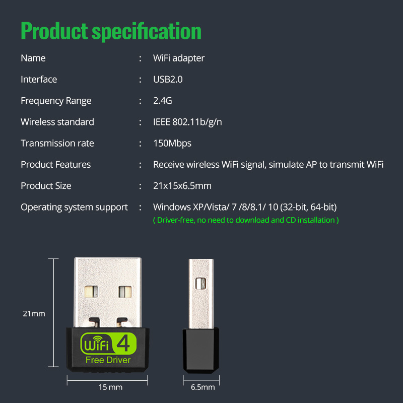 Đầu chuyển đổi WiFi HdoorLink mini không dây USB 2.0 thu phát mạng thẻ 2.4G 150Mbps cho máy tính xách tay Dongle | BigBuy360 - bigbuy360.vn