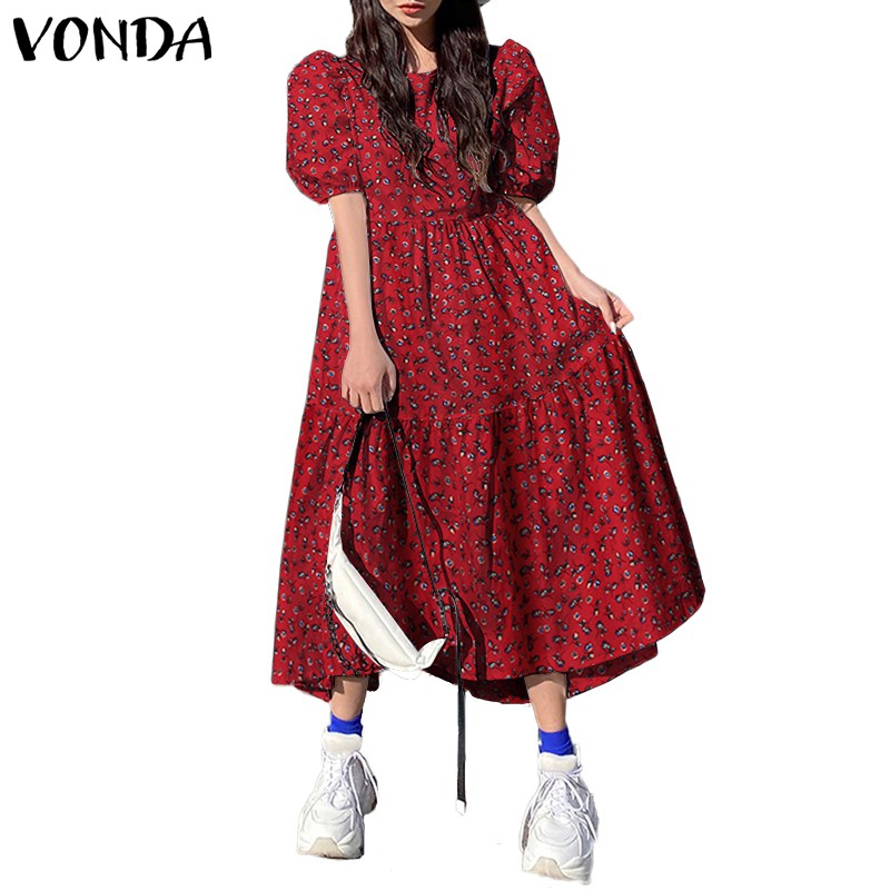 Đầm Vonda Tay Ngắn Hoạ Tiết Hoa Thiết Kế Dáng Rộng Thoải Mái