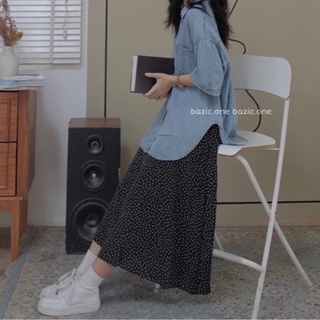 Chân váy chấm bi nhỏ dáng dài vintage Bazic one