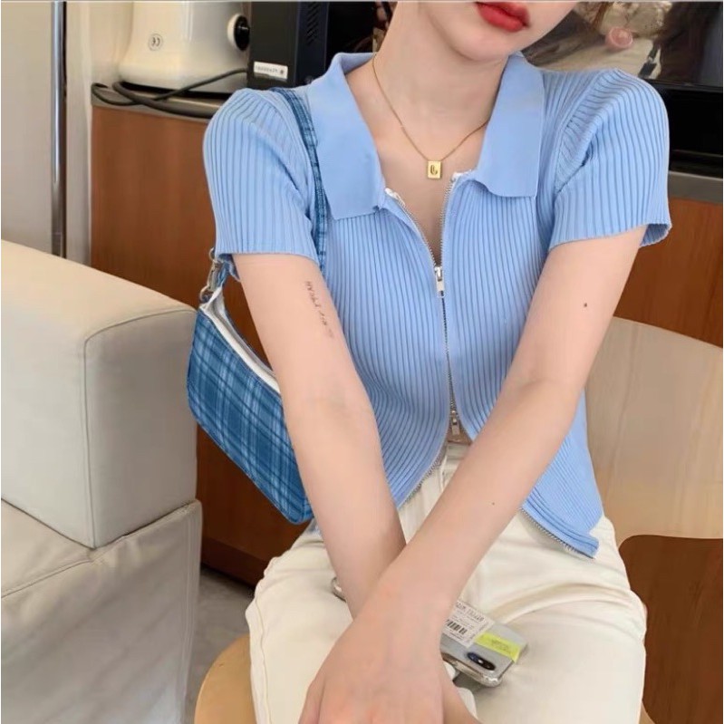 [ Sẵn ] Áo Croptop Summer 2021 Khoá 2 Đầu