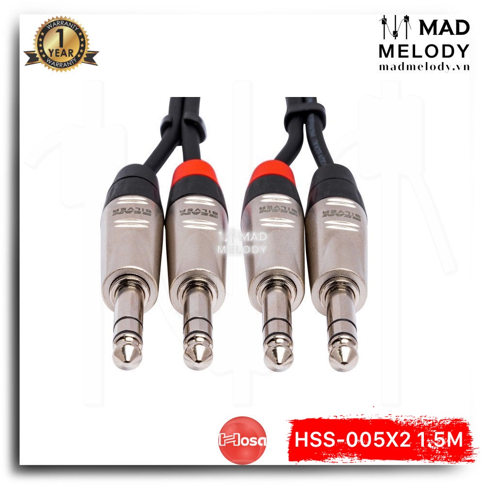 Hosa Pro Stereo Interconnect HSS-010X2 (3m)(REAN 2 1/4in TRS - 2 1/4in TRS) [Dây cáp loa 6.35mm TRS, NEW & chính hãng