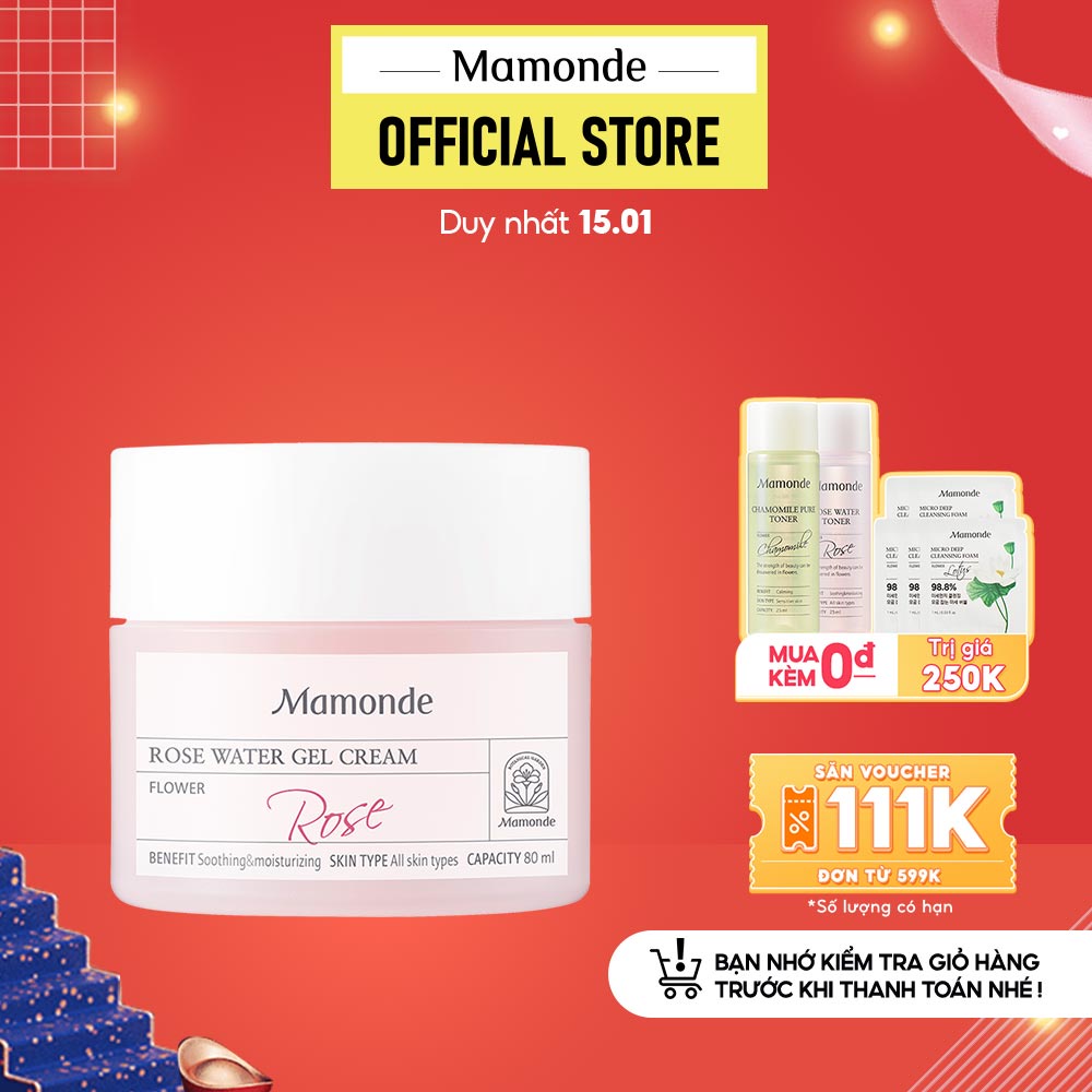 Kem dưỡng ẩm dịu da dạng gel hoa hồng Mamonde Rose Water Gel Cream 80ml