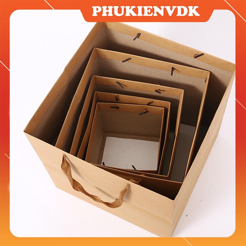 Túi giấy kraft đáy vuông quai vải đựng thực phẩm cây cảnh quà tặng