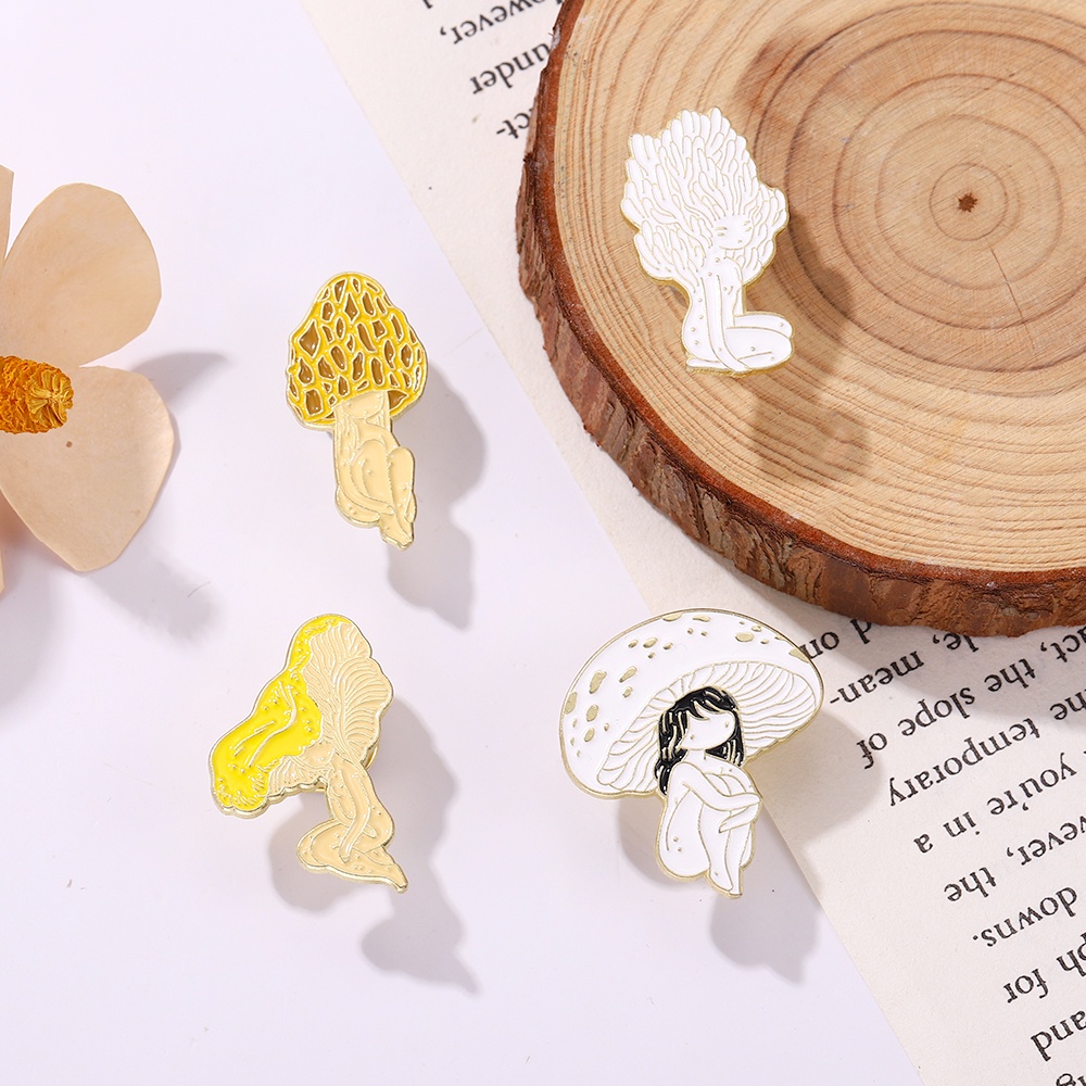 Ghim cài áo QIHE JEWELRY hình cây nấm dễ thương