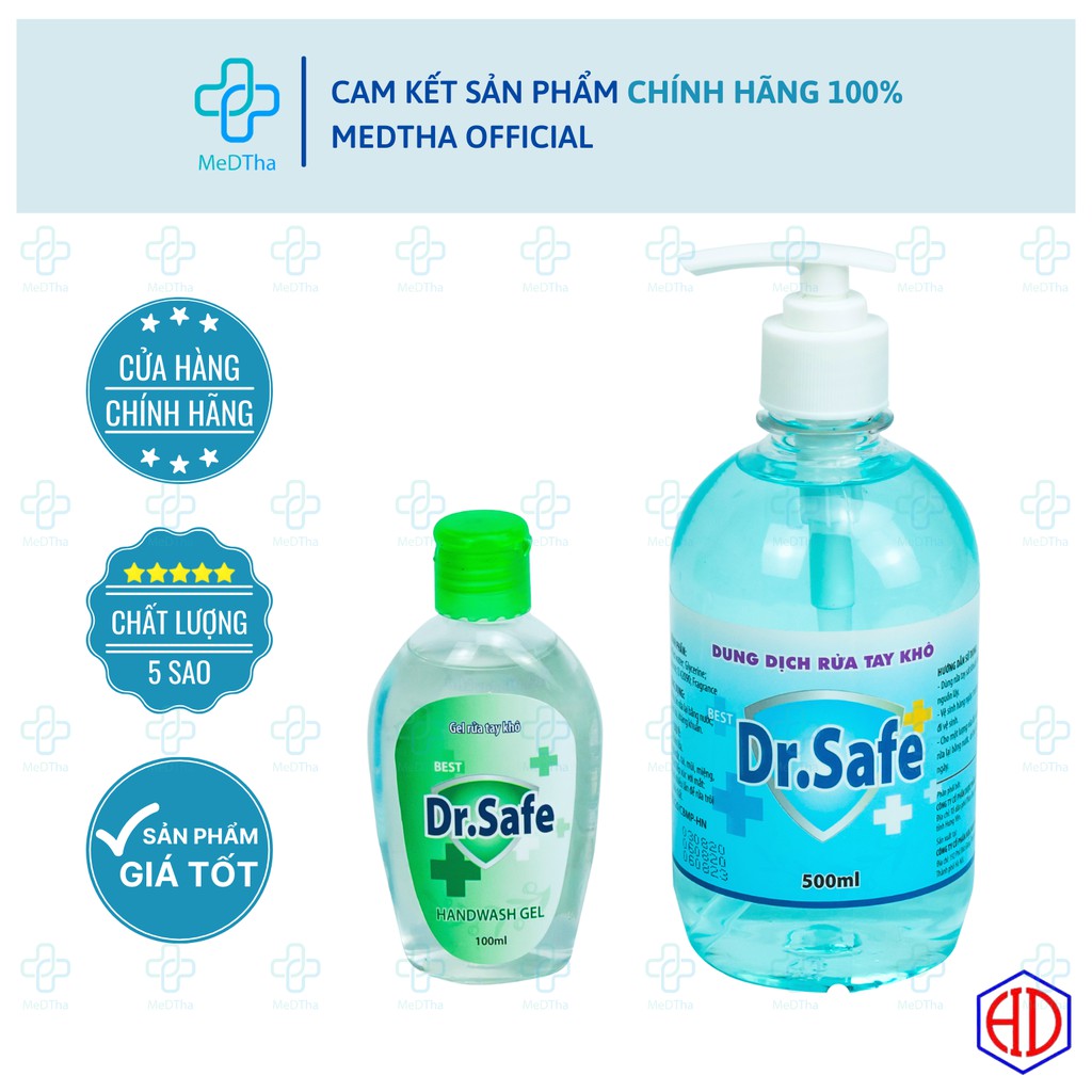 Gel và Dung dịch rửa tay khô sát khuẩn Dr.Safe - Hóa Dược Việt Nam (100ml, 500ml)