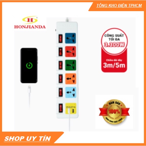Ổ cắm điện đa năng Honjianda HJD-0666B-Dây 3m- 3300w- Hàng Chính Hãng