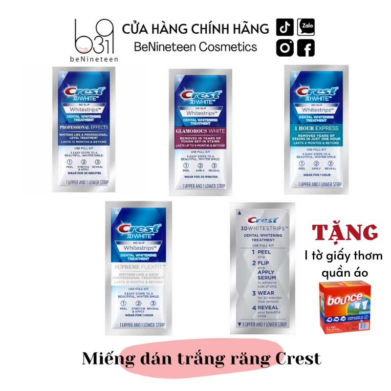 Miếng Dán Trắng Răng Crest 3D White Whitestrips Glamorous White/Professional/Charcoal Mint [beNinetene]