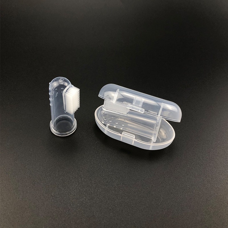Rơ lưỡi silicon cho bé, bàn chải đánh răng xỏ ngón silicon siêu mềm an toàn, có hộp đựng giữ vệ sinh