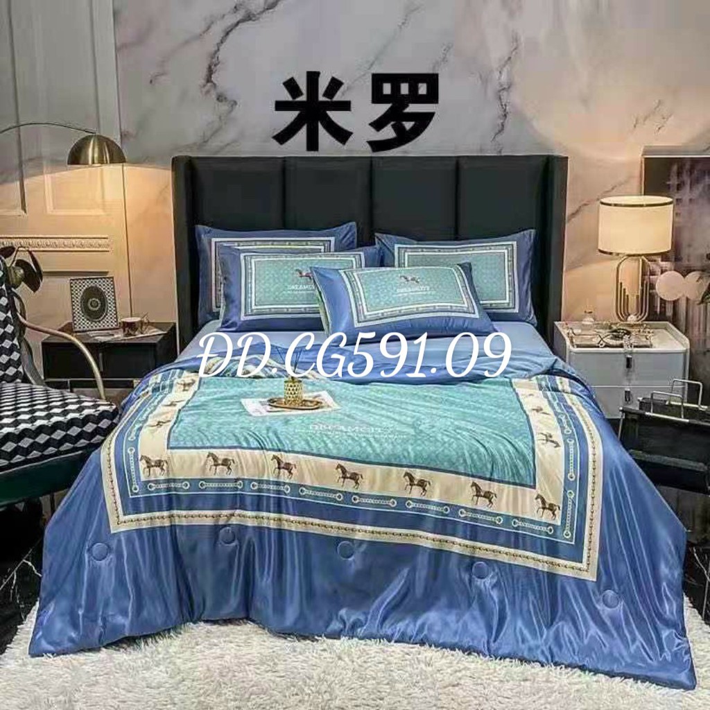 Bộ chăn ga gối lụa satin họa tiết hoàng gia