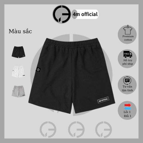 Quần short basic 4M OFFICIAL chất nỉ chân cua, Quần đùi unisex ống suông nam nữ dày dặn
