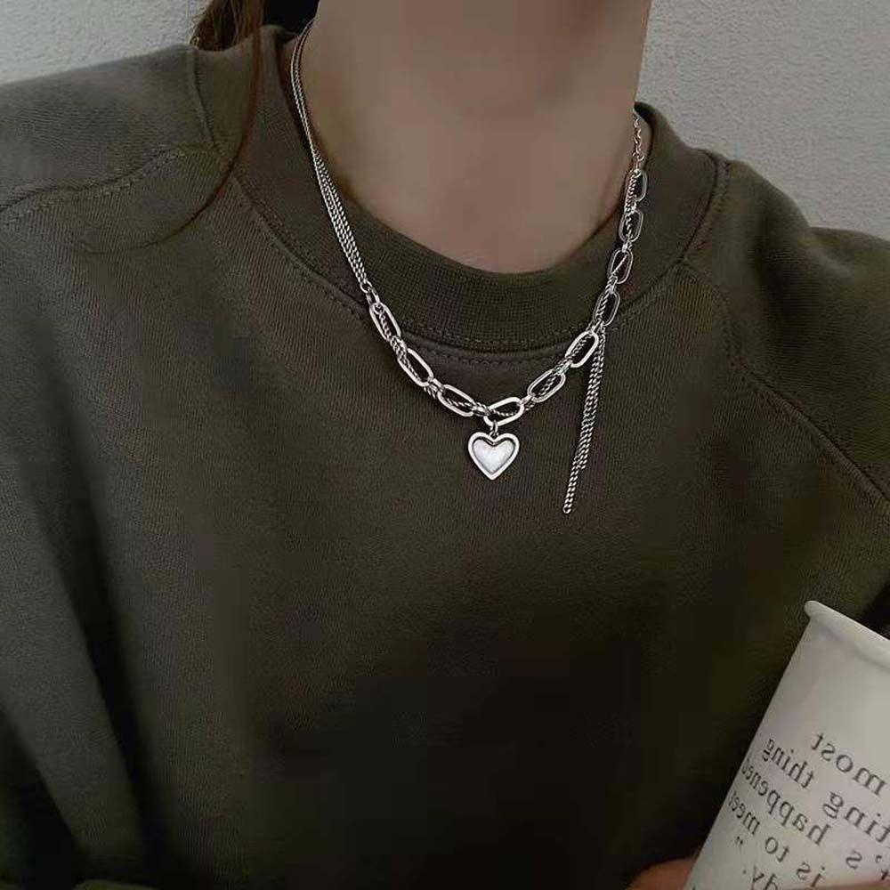 FORBETTER Dây Chuyền Choker Bằng Thép Không Gỉ Mặt Trái Tim Phối Tua Rua Thời Trang Cho Nữ