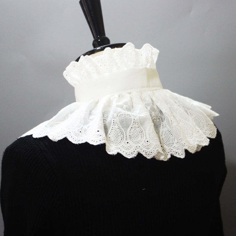 Brroa Áo Sơ Mi Trắng Nửa Cổ Đứng Giả Khăn Choàng Cỡ Lớn Thêu Họa Tiết Paisley Vintage Cho Nữ