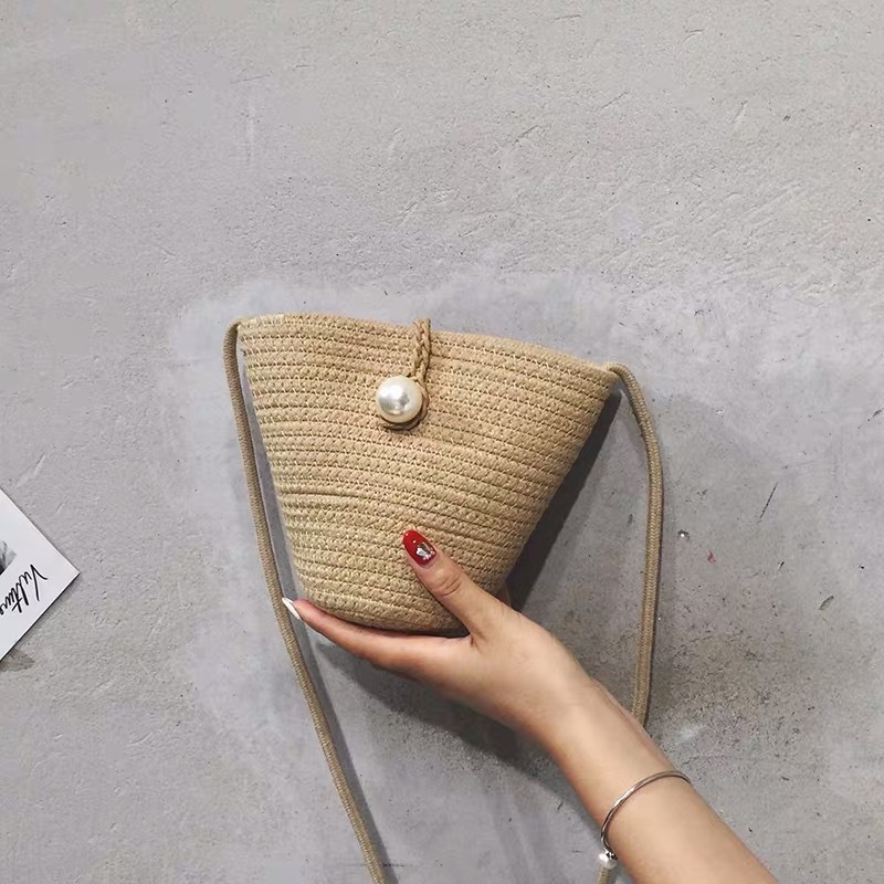 Túi Cói Cotton Phối Hạt Cườm Túi Đi Biển Xinh Xắn R1767