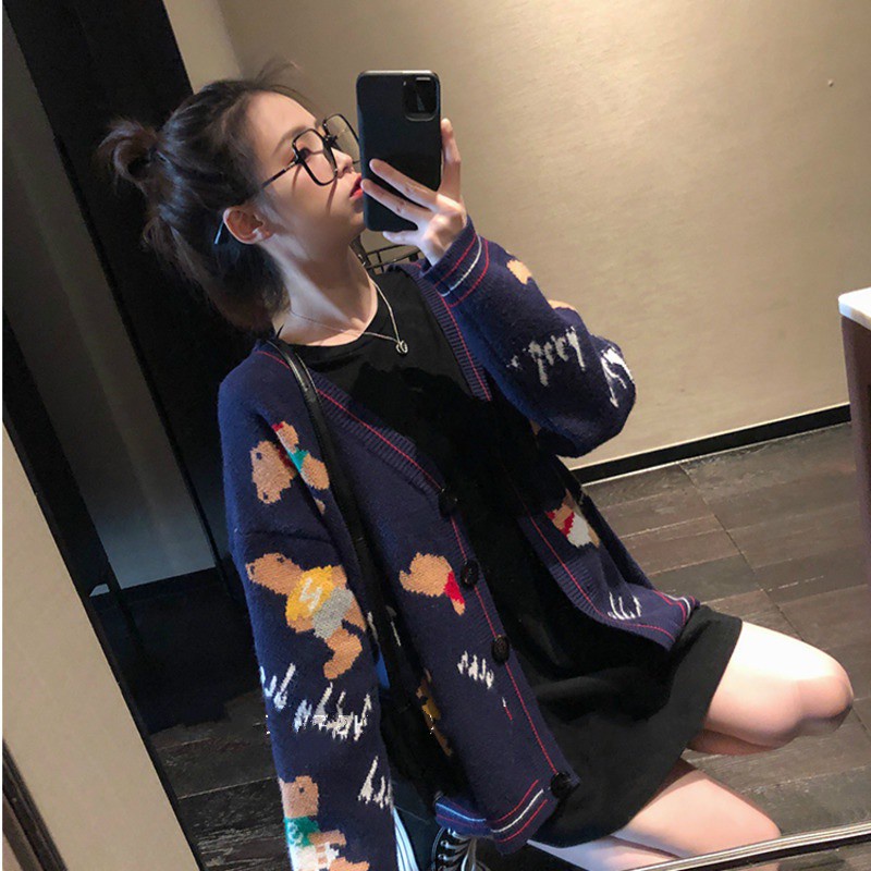 Áo Khoác Cardigan Dệt Kim Cổ Chữ V Dáng Rộng Phong Cách Hàn Quốc Dành Cho Nữ