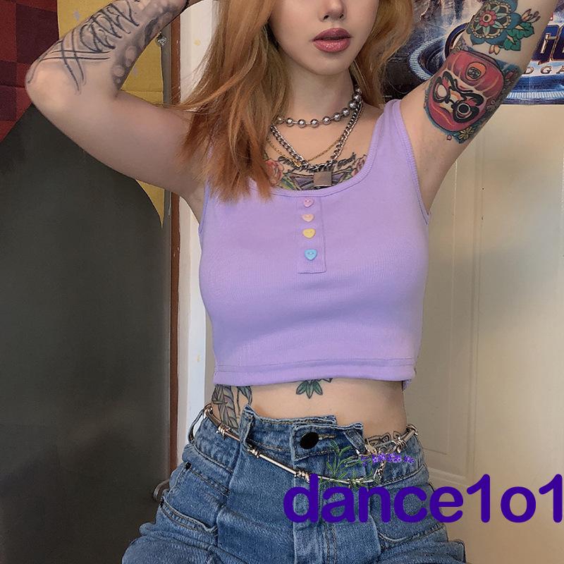 Áo Sát Nách Phối Nút Thiết Kế Đơn Giản Cho Nữ