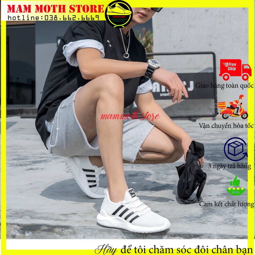 Giày thể thao nam, giầy tập gym, chạy bộ mã A01 hai màu đen trắng 4 sọc full size hàng quảng châu shop MAMMOTH