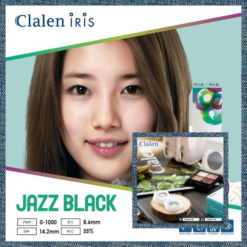 Kính áp tròng 1 ngày màu Jazz Black Clalen iris, lens mắt màu đen có độ cận - Lens Optic